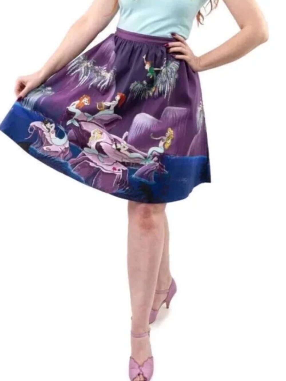 Loungefly Disney Stitch Shoppe Peter Pan Mermaid Lagoon Purple Midi Skirt